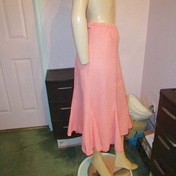 CP Shades LINEN Fanny MIDI Skirt Size S PULL ON Elastic Waist PINK Orange PLEAT - Picture 5 of 8
